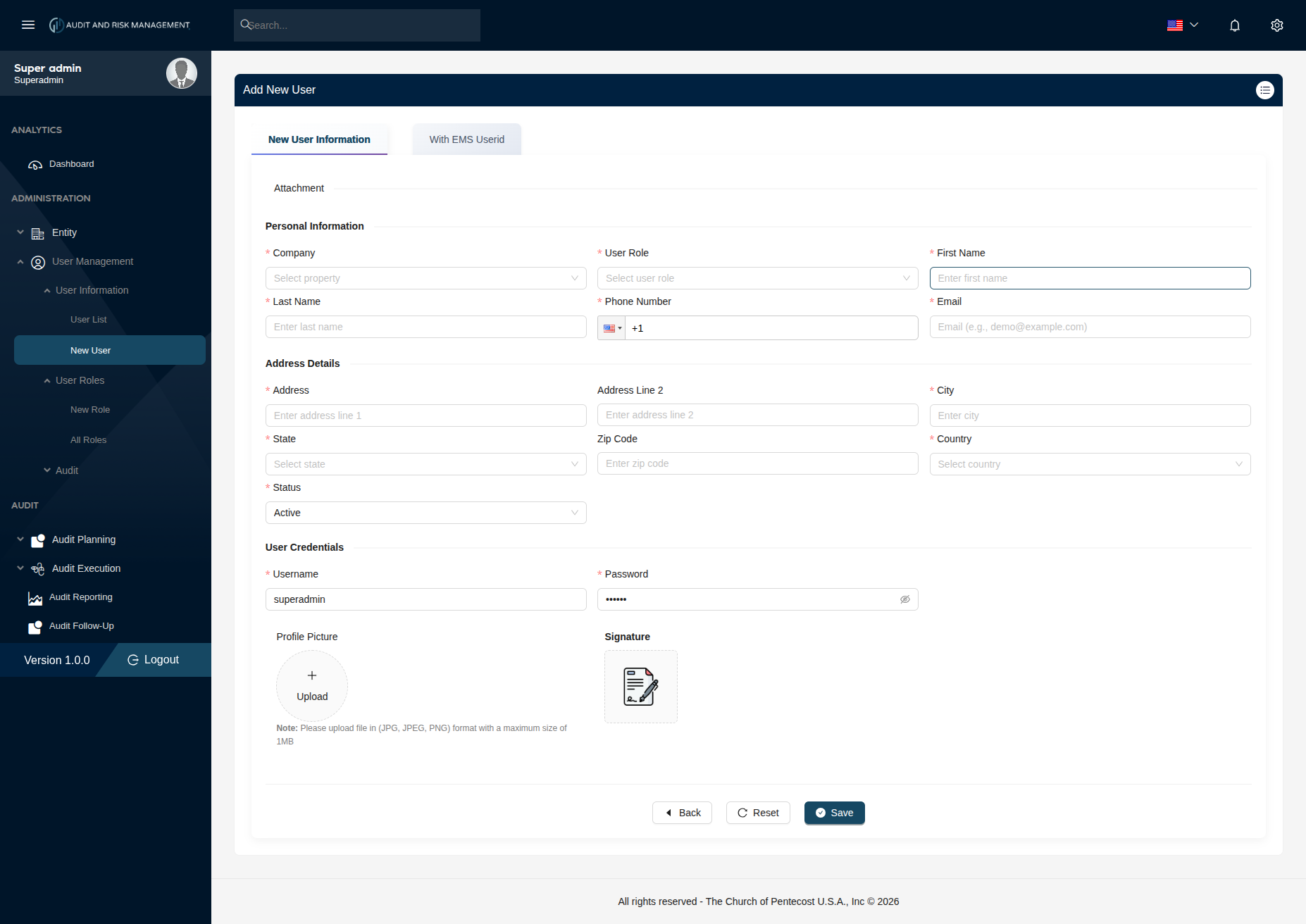 New User Form