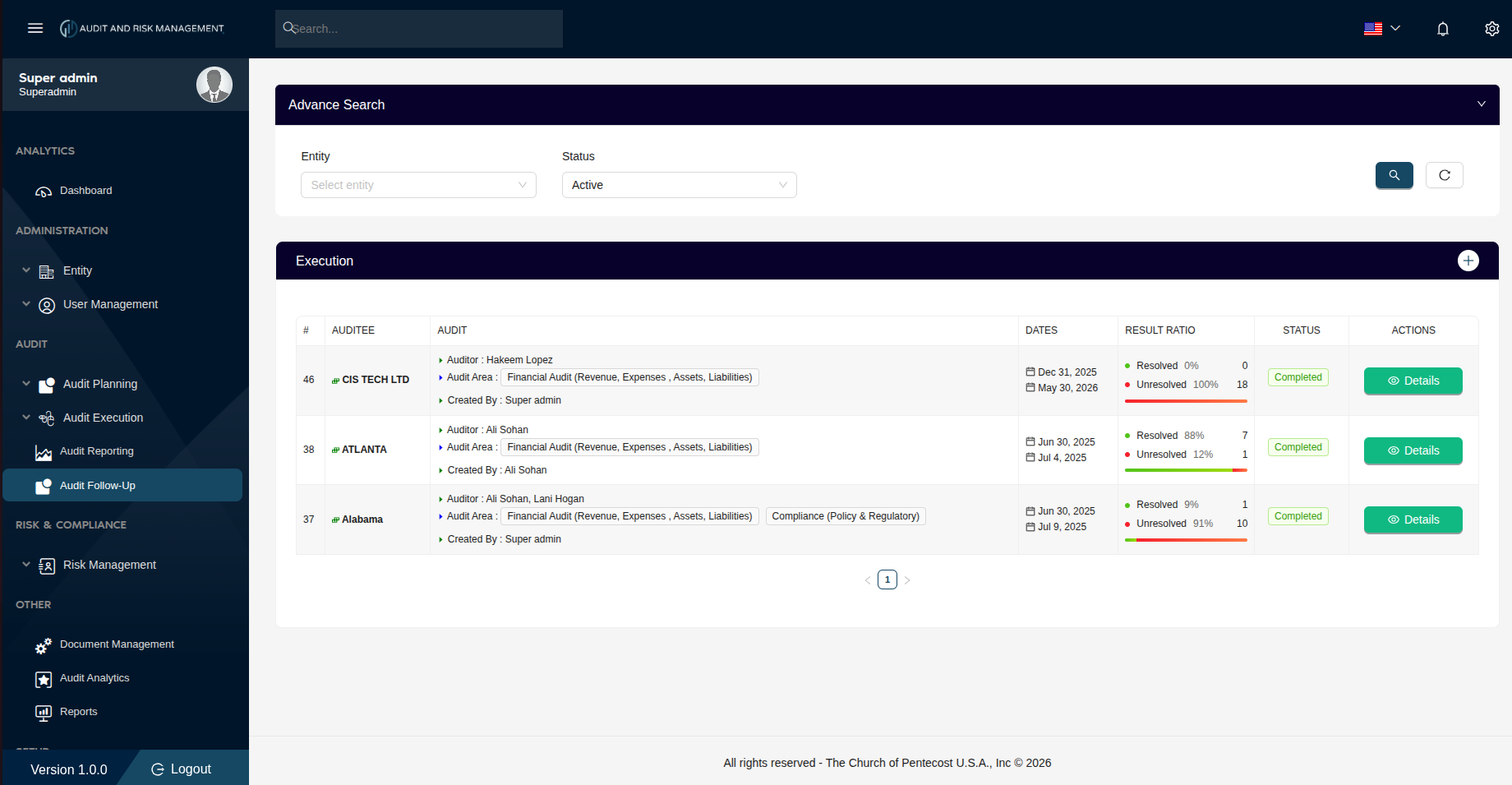 Audit Follow-Up Page